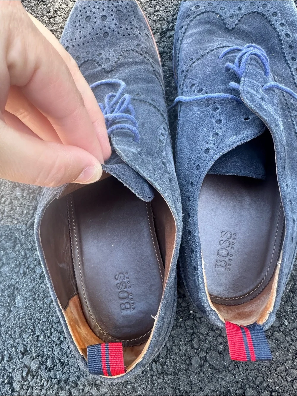 Hugo Boss Classic Men’s Navy Blue Suede Wingtip Oxfords - Lace-Up Dress Shoes
